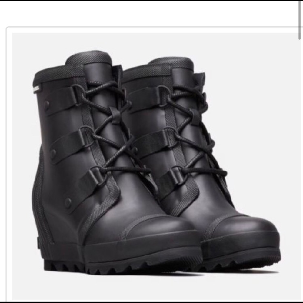 Sorel Joan Wedge Rain Lace Waterproof Rubber Boots
